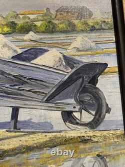Old painting signed Hardy Oil on canvas Salt worker in the salt marshes