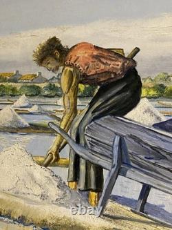 Old painting signed Hardy Oil on canvas Salt worker in the salt marshes