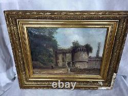 Old painting signed J. RAULT. Animated Landscape. Oil painting on canvas