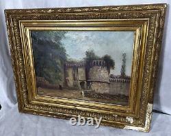 Old painting signed J. RAULT. Animated Landscape. Oil painting on canvas