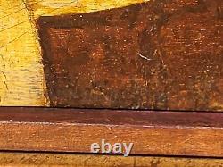 Old painting signed Noblewoman Oil painting on wooden panel
