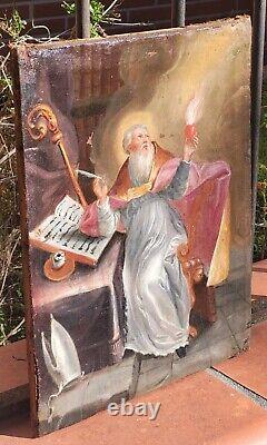 Old painting signed. Saint Augustine. Oil painting on canvas. 18th century style.