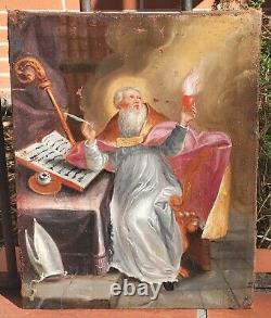 Old painting signed. Saint Augustine. Oil painting on canvas. 18th century style.