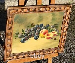 Old painting signed. Still life with fruits. Oil painting on canvas.