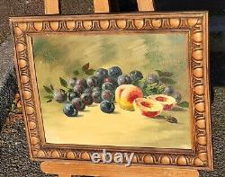 Old painting signed. Still life with fruits. Oil painting on canvas.