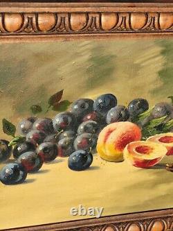 Old painting signed. Still life with fruits. Oil painting on canvas.