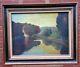 Old Painting Signed The Sunken Pond Sunset Oil Painting On Masonite Panel