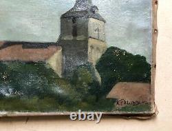 Old painting signed by Katia Palvadeau, View of a Church, Oil on Canvas, 20th Century