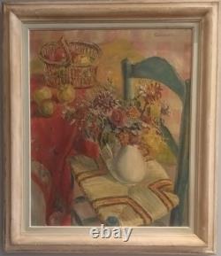 Old painting still life with fruits and flowers