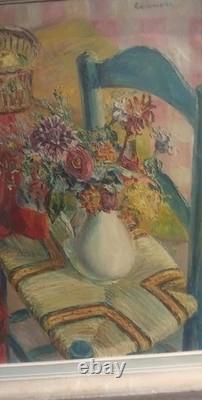 Old painting still life with fruits and flowers