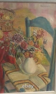 Old painting still life with fruits and flowers