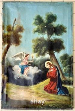 Old religious painting 18th–19th century Jesus Christ saint angel Virgin Mary painting