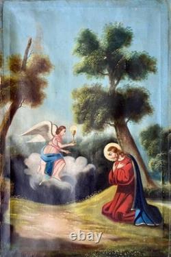 Old religious painting 18th–19th century, Jesus Christ, saint, angel, Virgin, painting