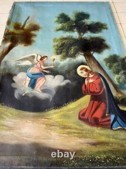 Old religious painting 18th–19th century, Jesus Christ, saint, angel, Virgin, painting