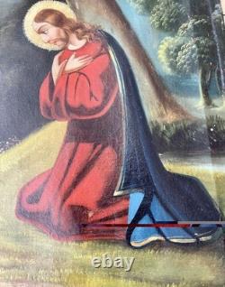 Old religious painting 18th–19th century, Jesus Christ, saint, angel, Virgin, painting