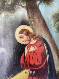 Old religious painting 18th–19th century, Jesus Christ, saint, angel, Virgin, painting