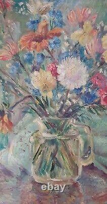 Old signed painting. Bouquet of Flowers. Oil on canvas. Knife work