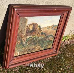 Old signed painting. Countryside landscape. Oil on canvas.