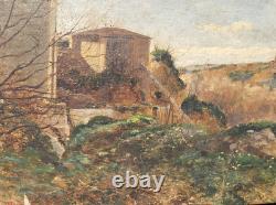 Old signed painting. Countryside landscape. Oil on canvas.