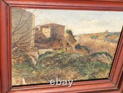 Old signed painting. Countryside landscape. Oil on canvas.