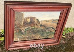 Old signed painting. Countryside landscape. Oil on canvas.