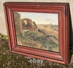 Old signed painting. Countryside landscape. Oil on canvas.