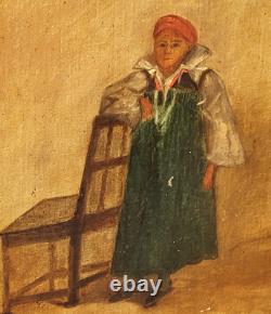 Old signed painting. Dated 1866. Child portrait. Oil painting on canvas.