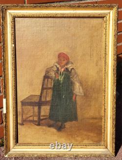 Old signed painting. Dated 1866. Child portrait. Oil painting on canvas.