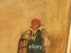 Old signed painting. Dated 1866. Child portrait. Oil painting on canvas.