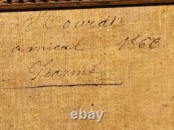 Old signed painting. Dated 1866. Child portrait. Oil painting on canvas.