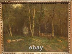 Old signed painting. Landscape Under Wood. Oil painting on canvas.