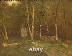 Old signed painting. Landscape Under Wood. Oil painting on canvas.