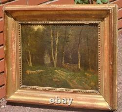 Old signed painting. Landscape Under Wood. Oil painting on canvas.