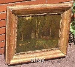 Old signed painting. Landscape Under Wood. Oil painting on canvas.