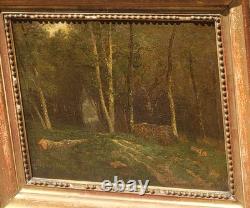 Old signed painting. Landscape Under Wood. Oil painting on canvas.