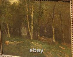 Old signed painting. Landscape Under Wood. Oil painting on canvas.