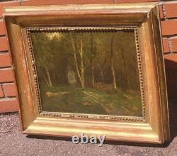 Old signed painting. Landscape Under Wood. Oil painting on canvas.