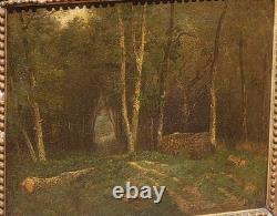 Old signed painting. Landscape Under Wood. Oil painting on canvas.