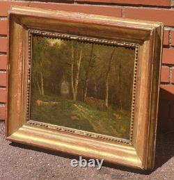 Old signed painting. Landscape Under Wood. Oil painting on canvas.
