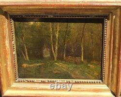 Old signed painting. Landscape Under Wood. Oil painting on canvas.
