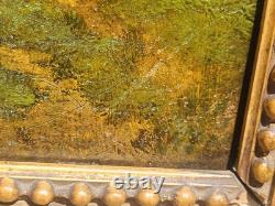 Old signed painting. Landscape Under Wood. Oil painting on canvas.