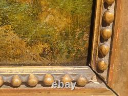 Old signed painting. Landscape Under Wood. Oil painting on canvas.
