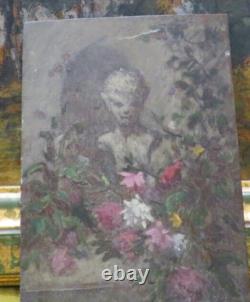 Old small oil painting on wood, Lyonnaise school, 19th century, fauna in a park