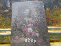 Old small oil painting on wood, Lyonnaise school, 19th century, fauna in a park