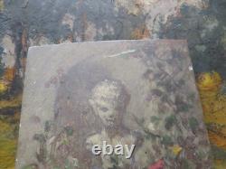 Old small oil painting on wood, Lyonnaise school, 19th century, fauna in a park