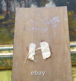 Old small oil painting on wood, Lyonnaise school, 19th century, fauna in a park