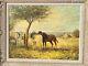 Old Tableau Signed Landscape Animated Horses. Oil Painting On Canvas.