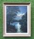 Old Very Beautiful Moonlit Painting On The River, Signed, 1956, Oil Painting