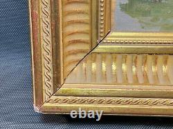 Old wooden painting in oil on gilded panel by G. Costeau