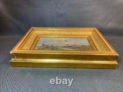 Old wooden painting in oil on gilded panel by G. Costeau